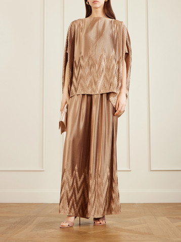 Dima Ayad Metallic plissé-satin blouse