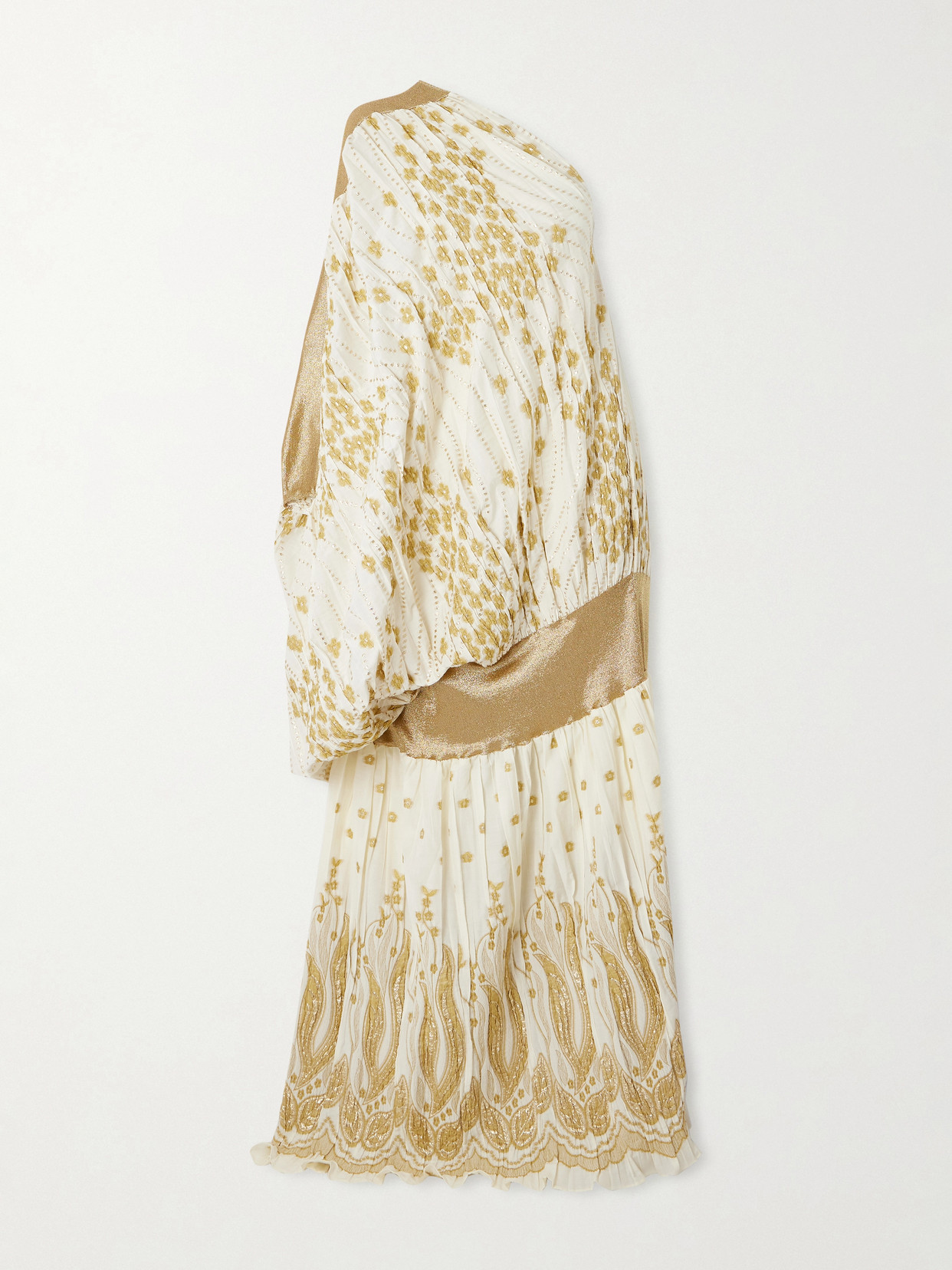 Dima Ayad One-shoulder Draped Metallic Fil Coupé Gown In Neutral