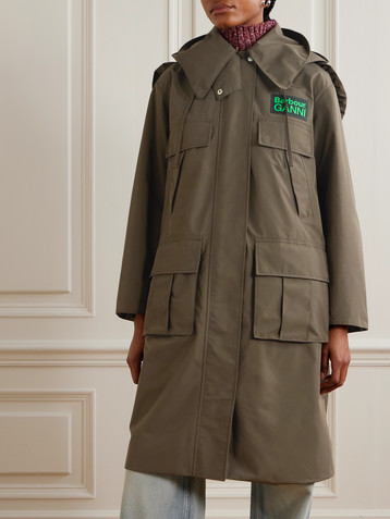 BARBOUR + GANNI ruffled hooded shell coat