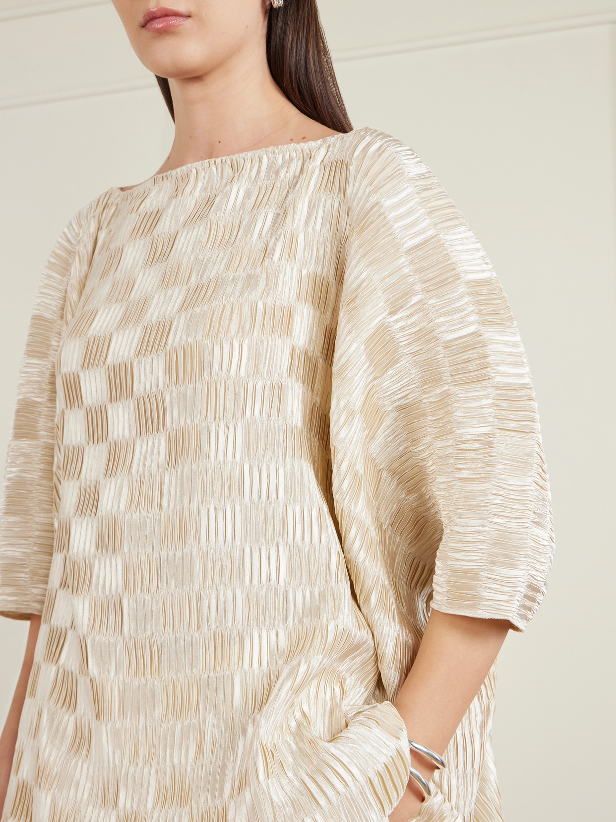 Plissé-Satin Blouse