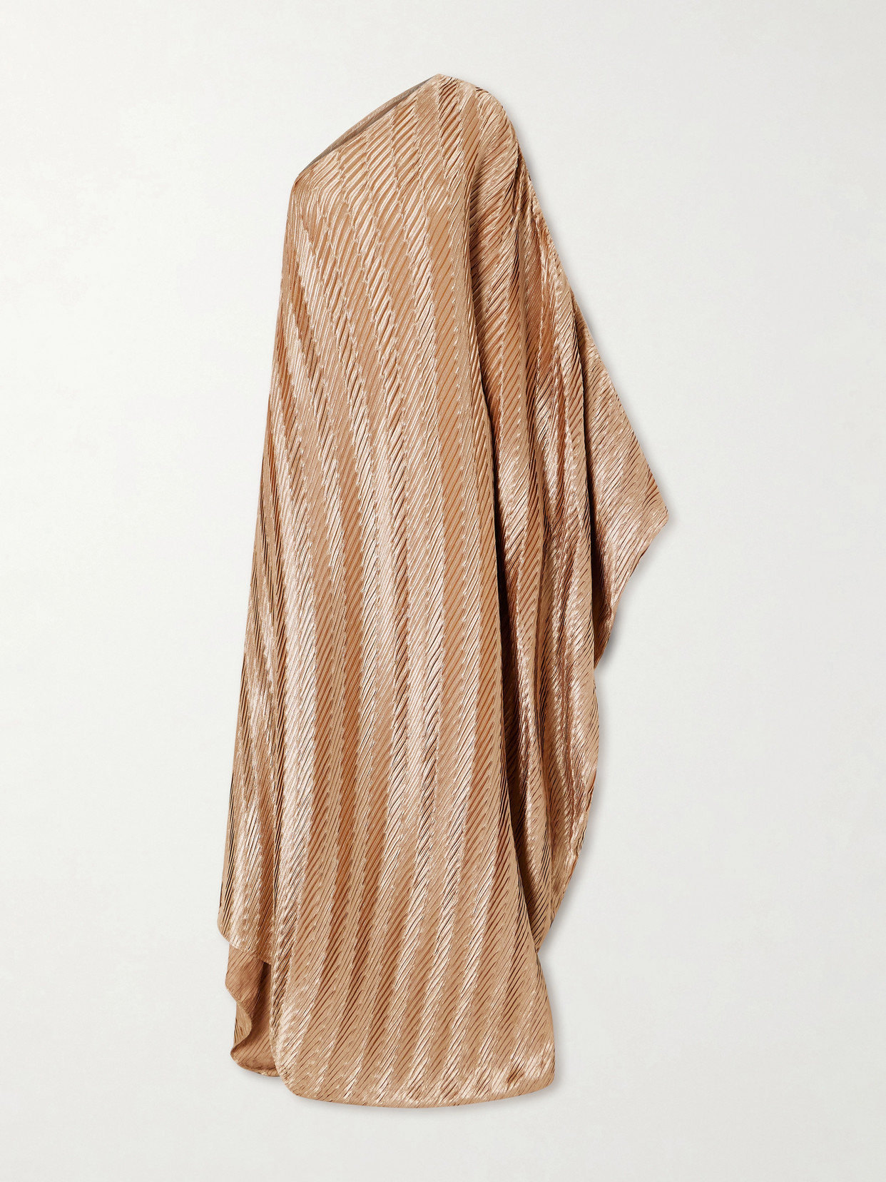 Dima Ayad One-shoulder Plissé-satin Gown In Brown
