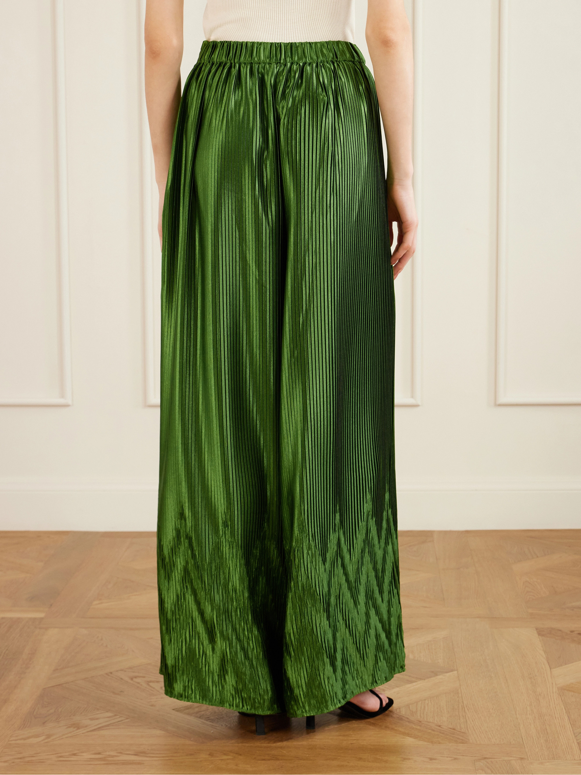 Dima Ayad Metallic plissé-satin wide-leg pants thumbnail