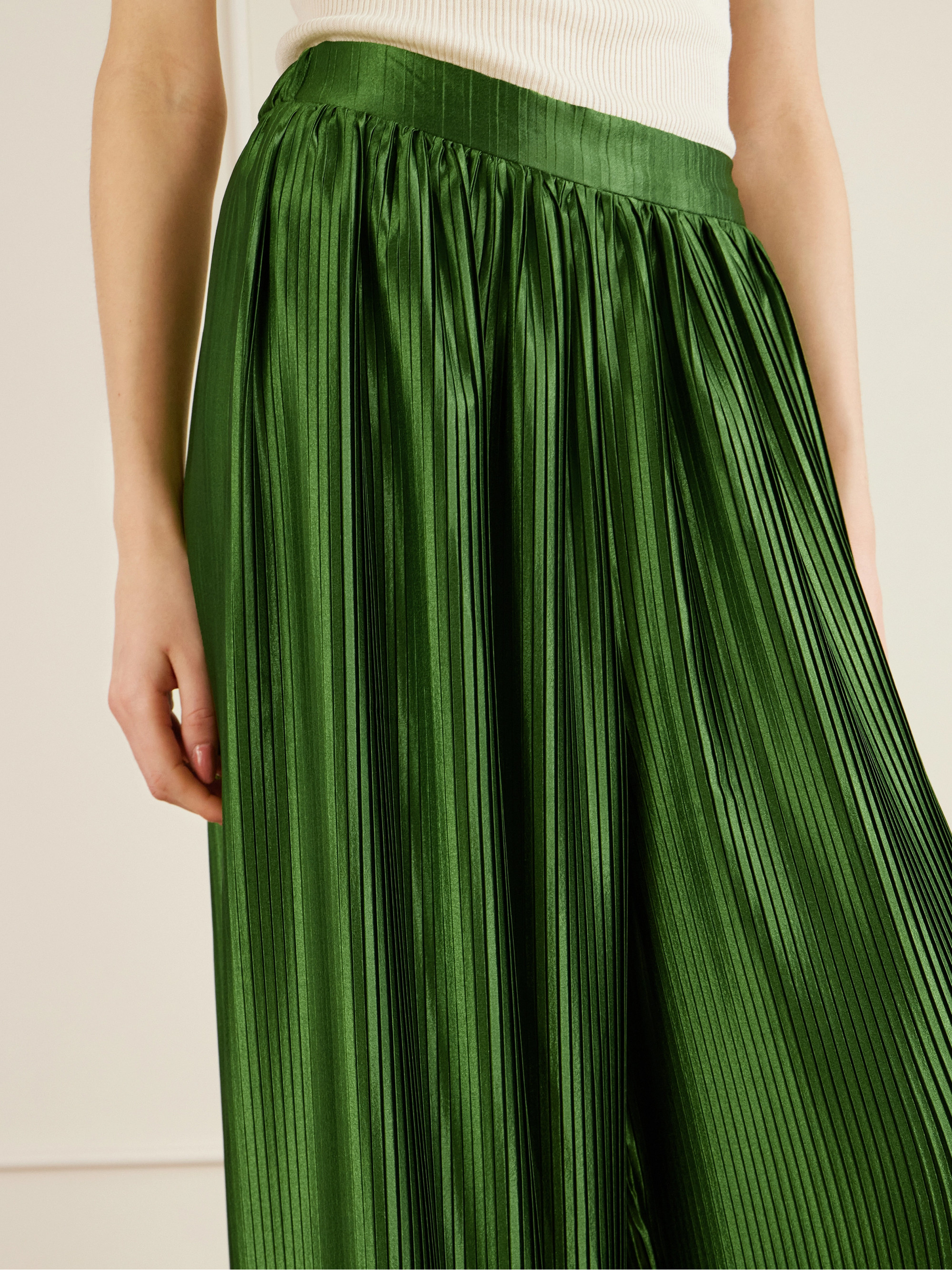 Dima Ayad Metallic plissé-satin wide-leg pants thumbnail