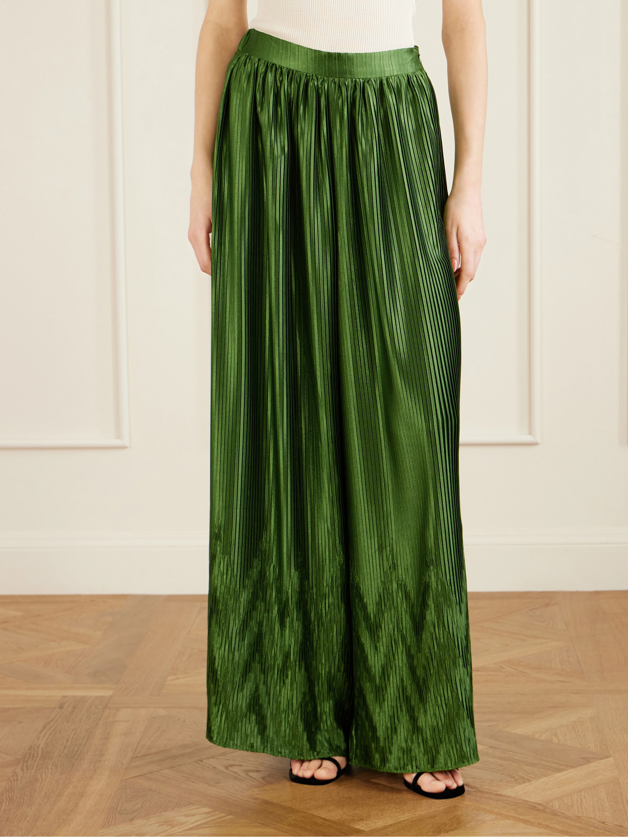 Dima Ayad Metallic plissé-satin wide-leg pants
