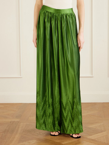 Dima Ayad Metallic plissé-satin wide-leg pants
