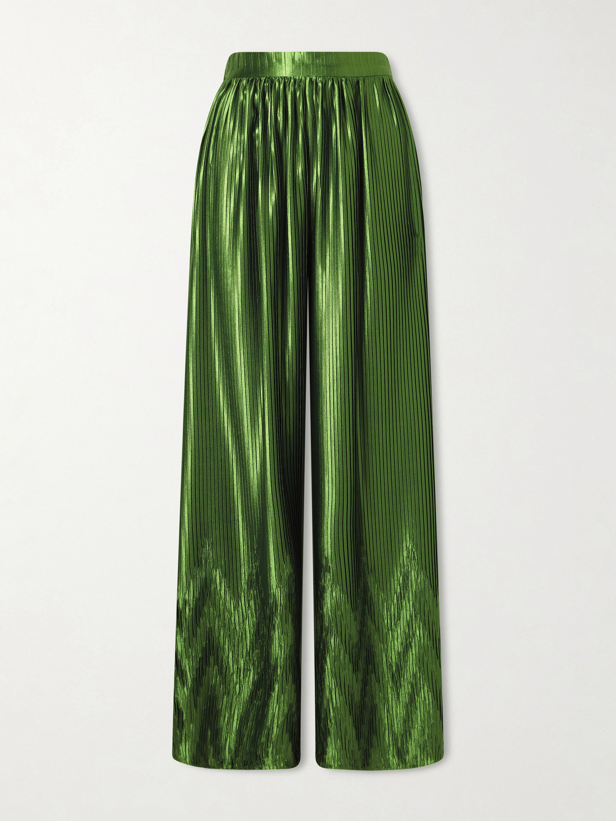 Dima Ayad Metallic Plissé-satin Wide-leg Pants In Green