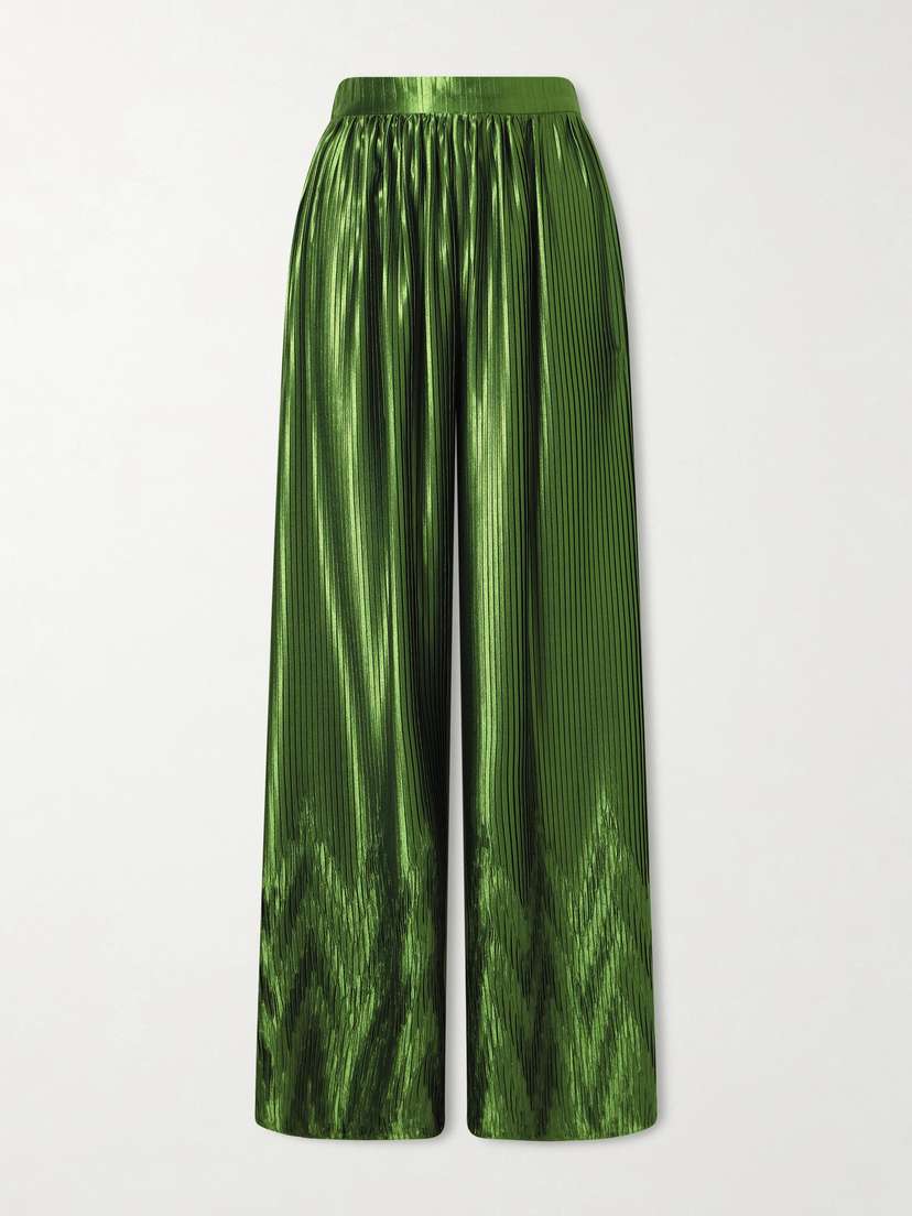 Dima Ayad Metallic Plissé-satin Wide-leg Pants