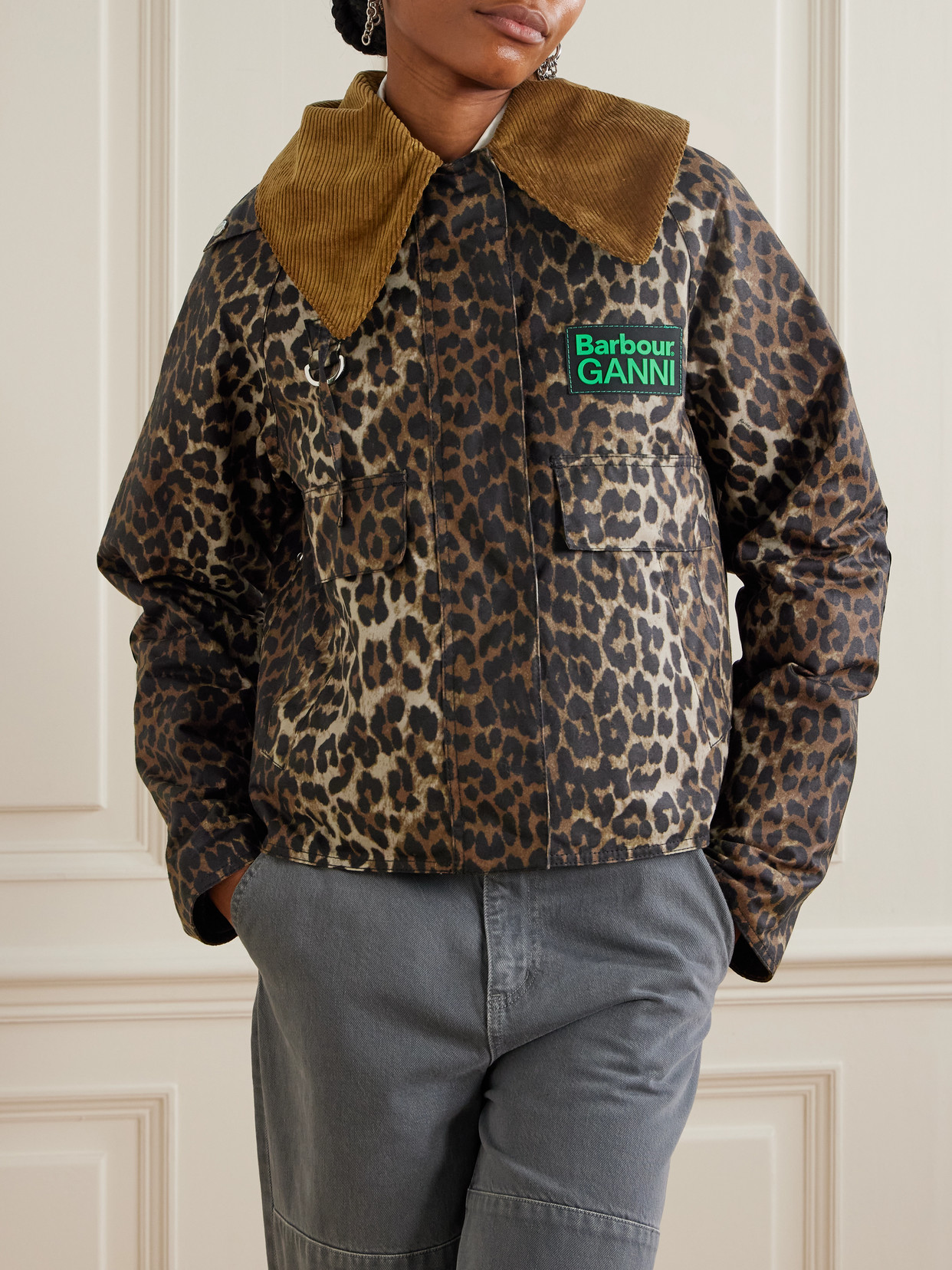 + Ganni Hooded Cheetah-Print Waxed-Cotton Jacket