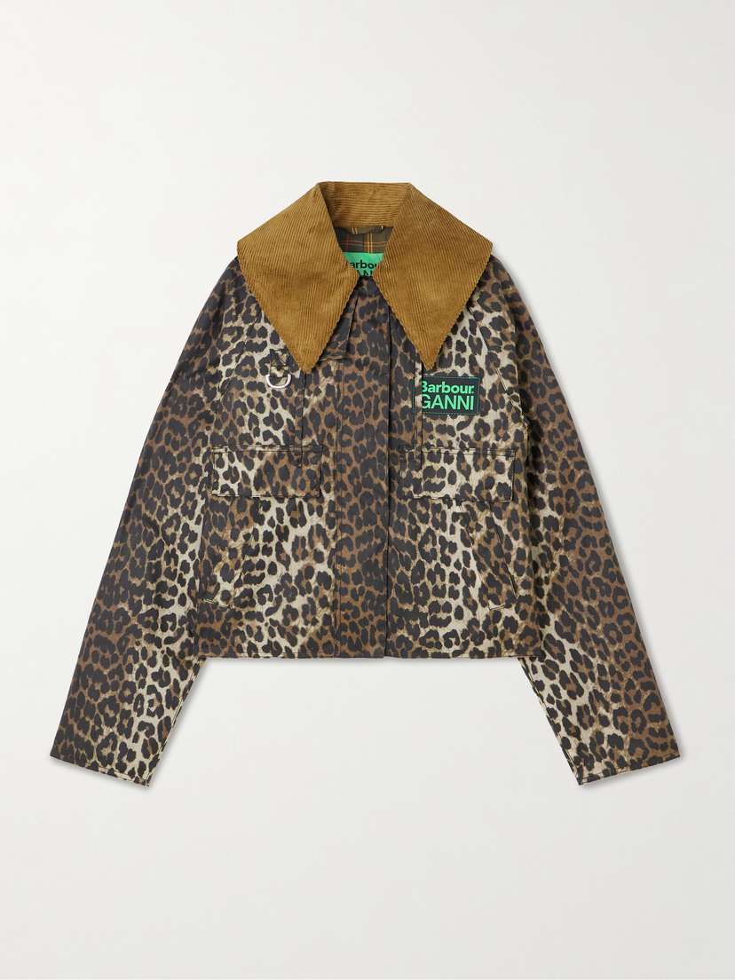 Barbour + Ganni Hooded Cheetah-print Waxed-cotton Jacket