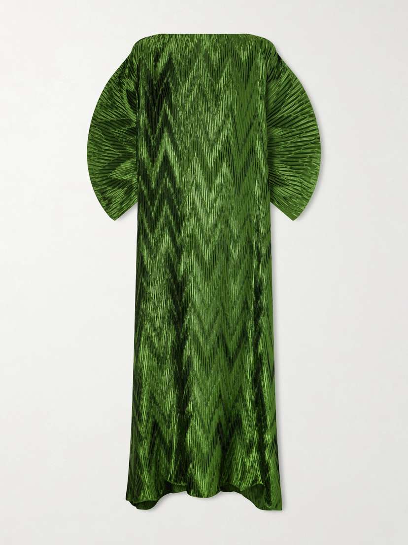 Dima Ayad Metallic Plissé-satin Gown