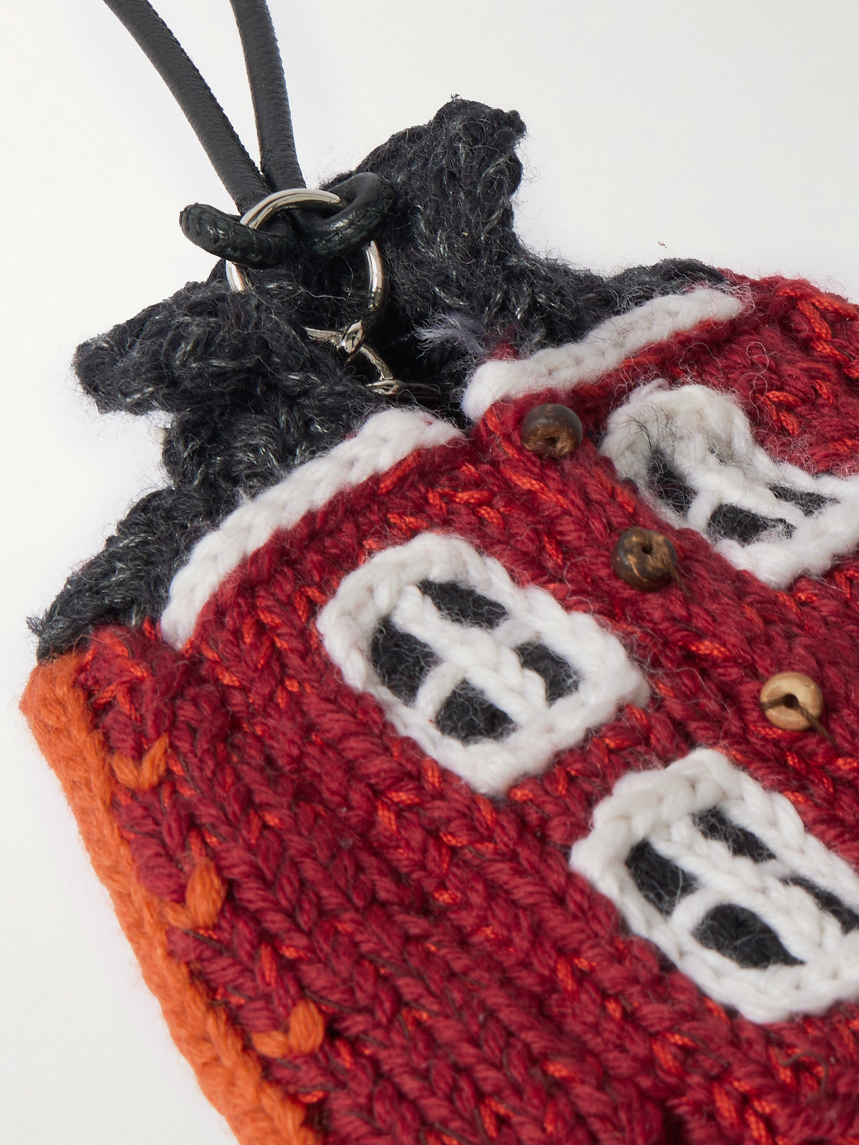 Jw Anderson House Cardigan Crocheted Cotton And Leather Bag Charm In Multi