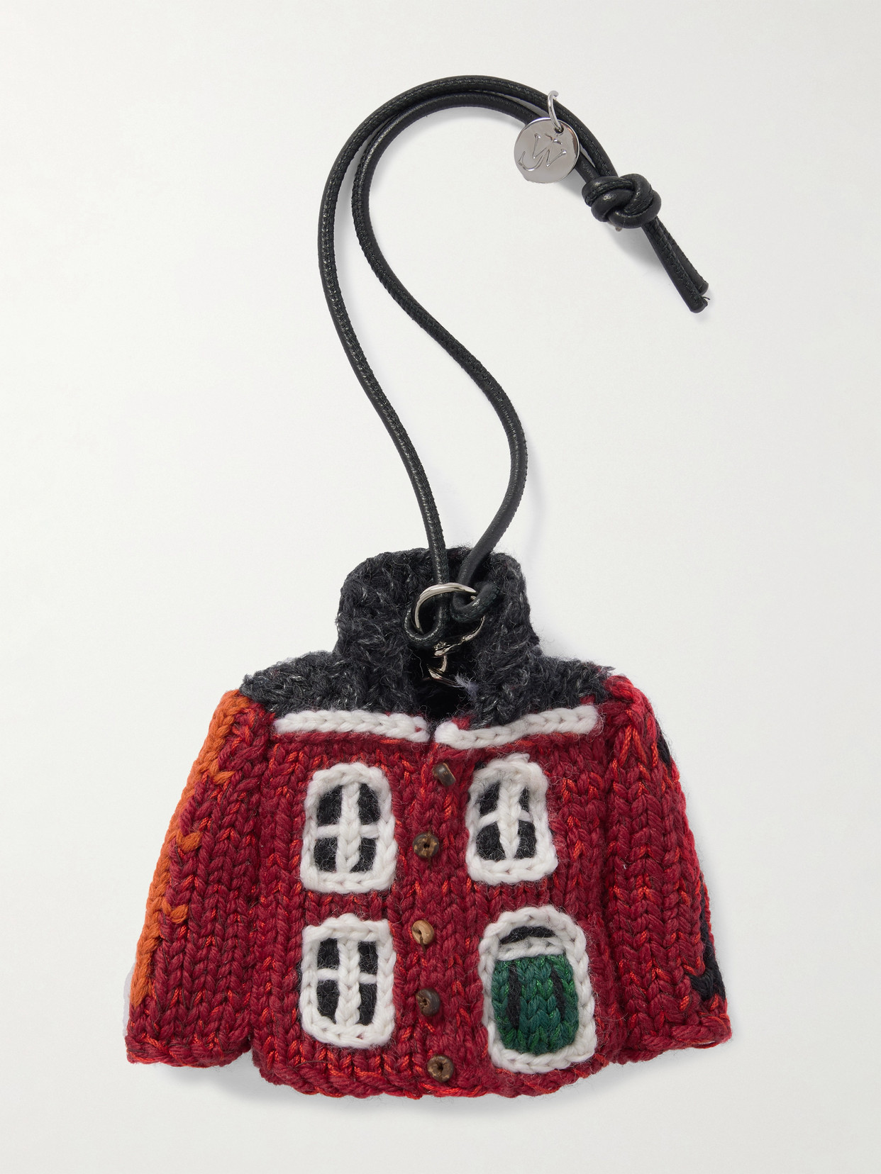 Jw Anderson House Cardigan Crocheted Cotton And Leather Bag Charm In Multi