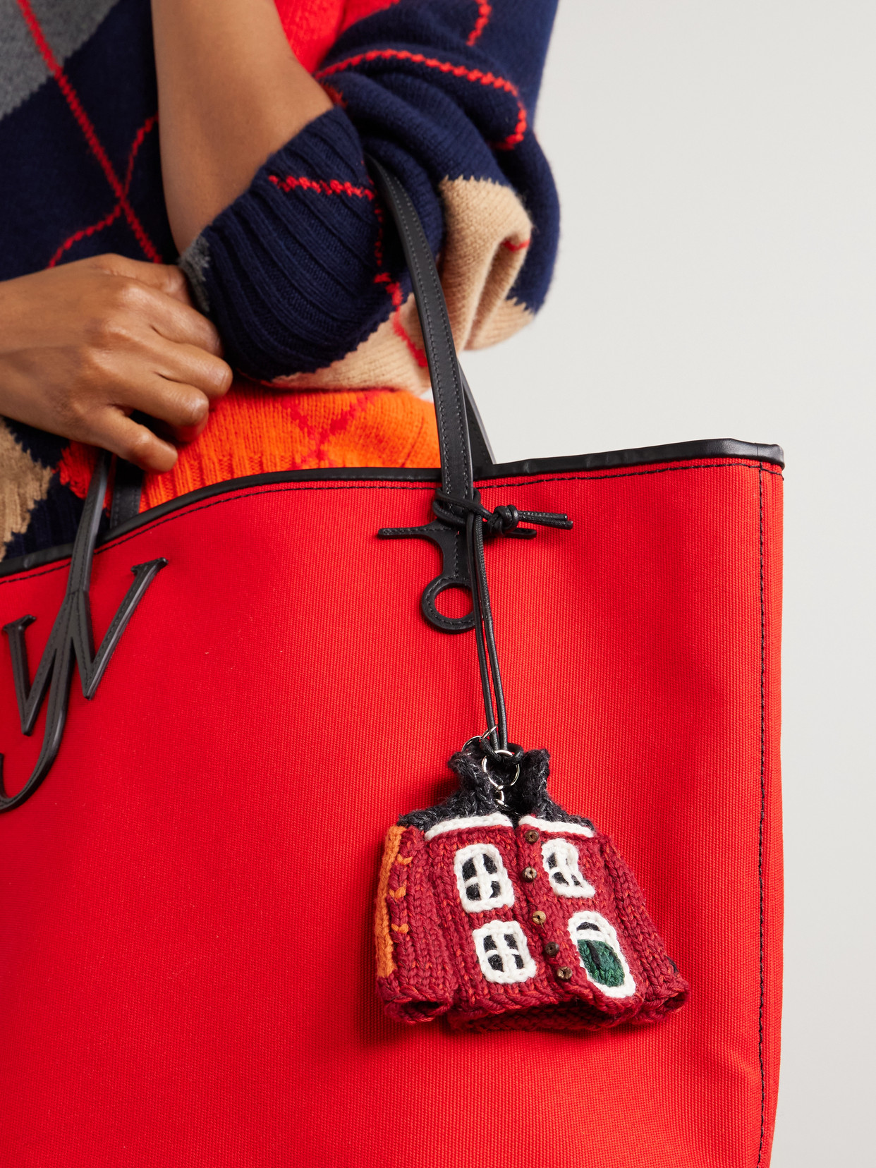 Jw Anderson House Cardigan Crocheted Cotton And Leather Bag Charm In Multi