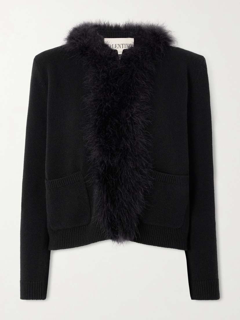 Valentino Garavani Feather-trimmed Wool Cardigan