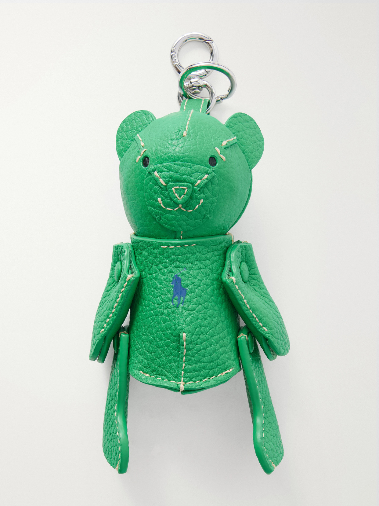 Polo Ralph Lauren Bear Textured-leather And Silver-tone Bag Charm In Green