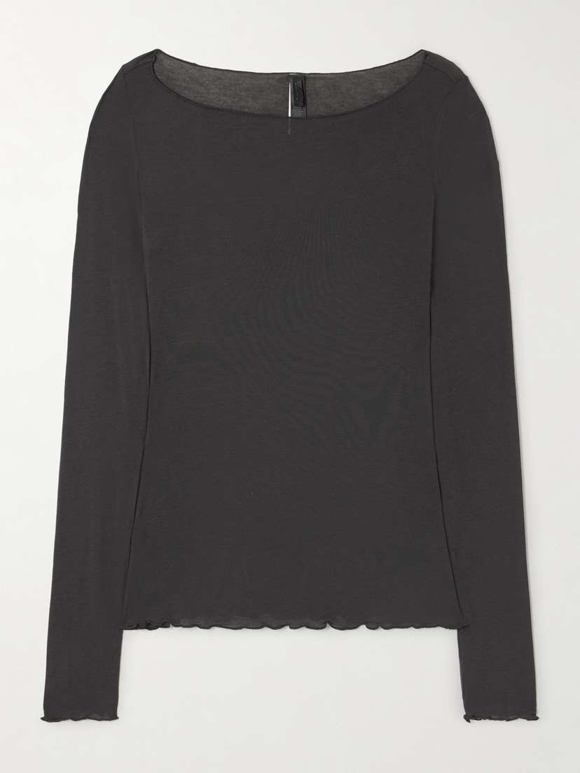 Skims Long Sleeve Boatneck Top - Onyx