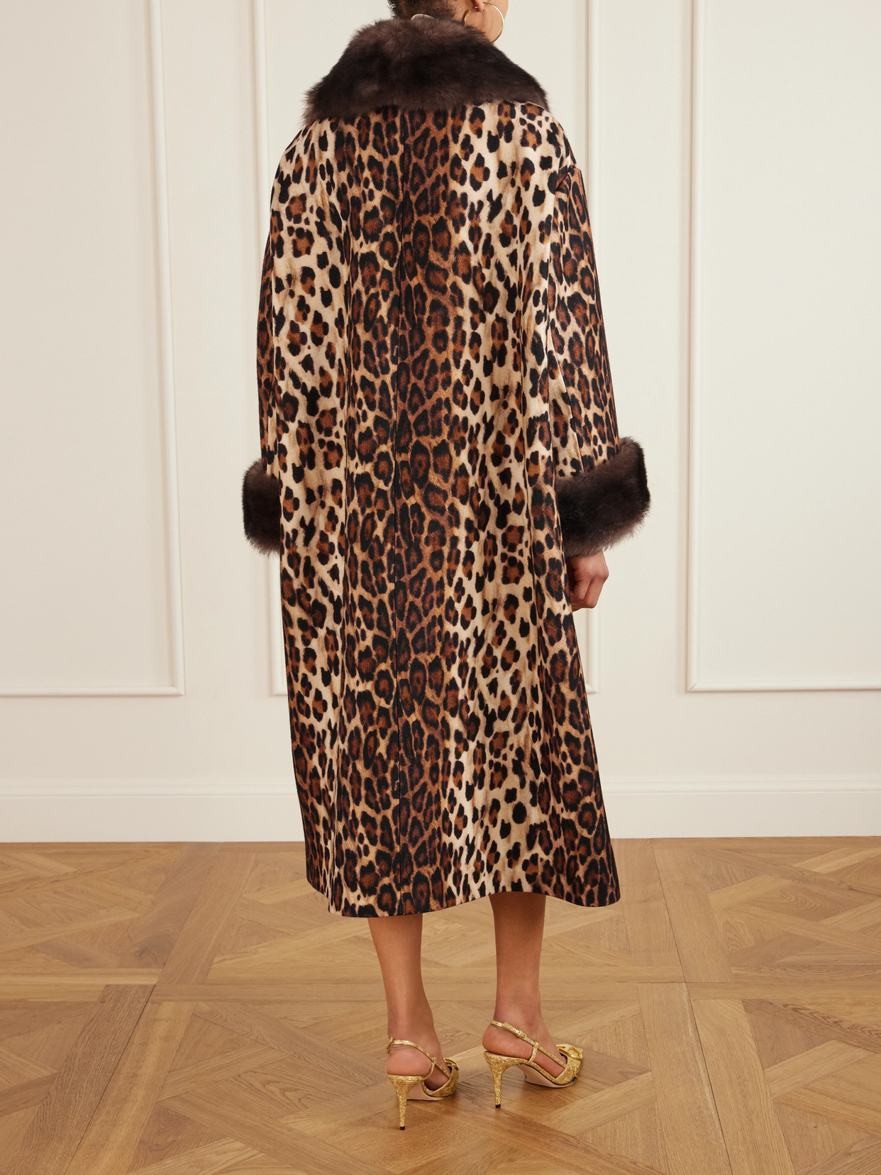 Valentino Bow-embellished Shearling-trimmed Leopard-print Wool Coat In Brown