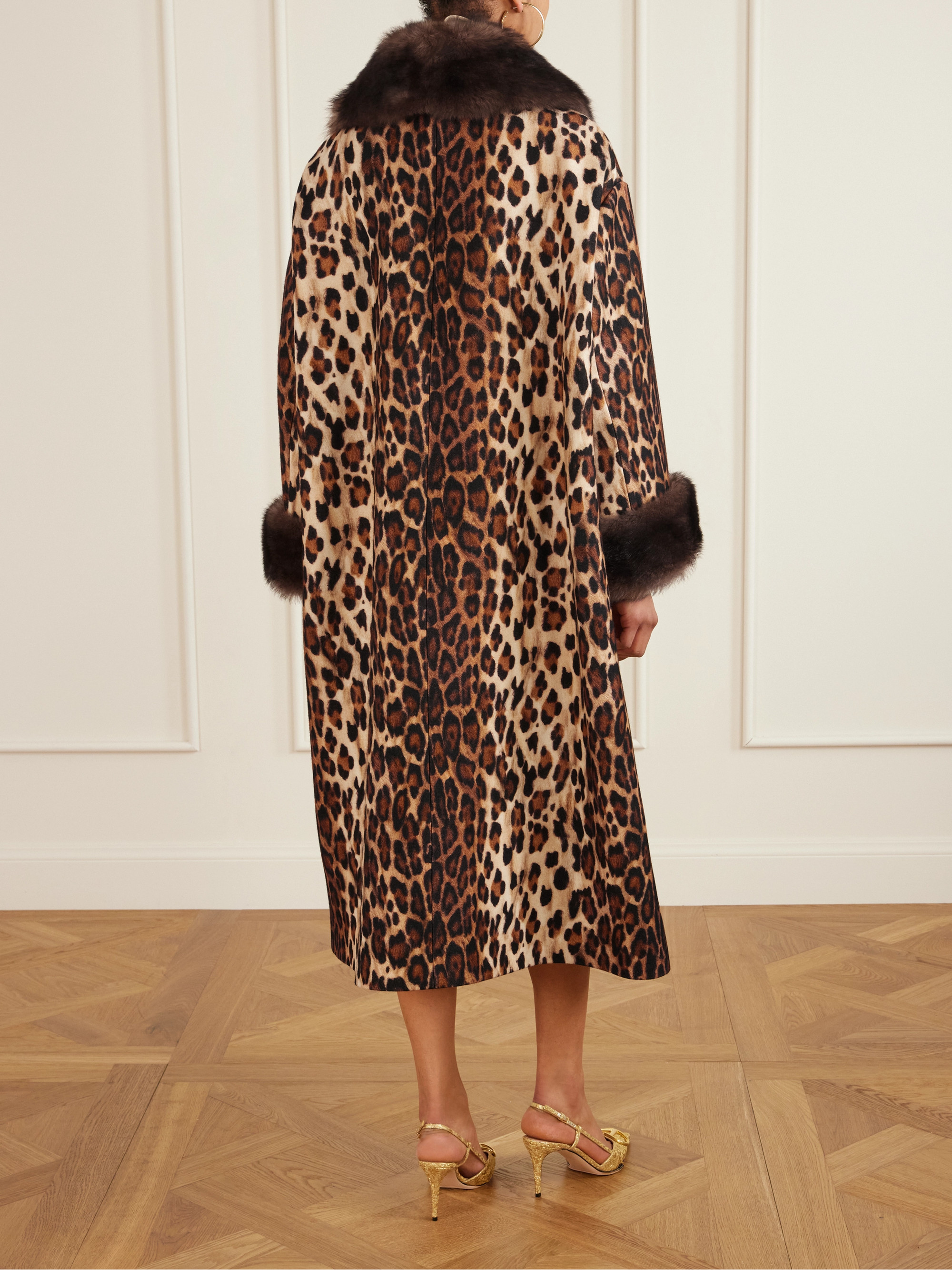 Valentino Garavani Bow-embellished shearling-trimmed leopard-print wool coat thumbnail