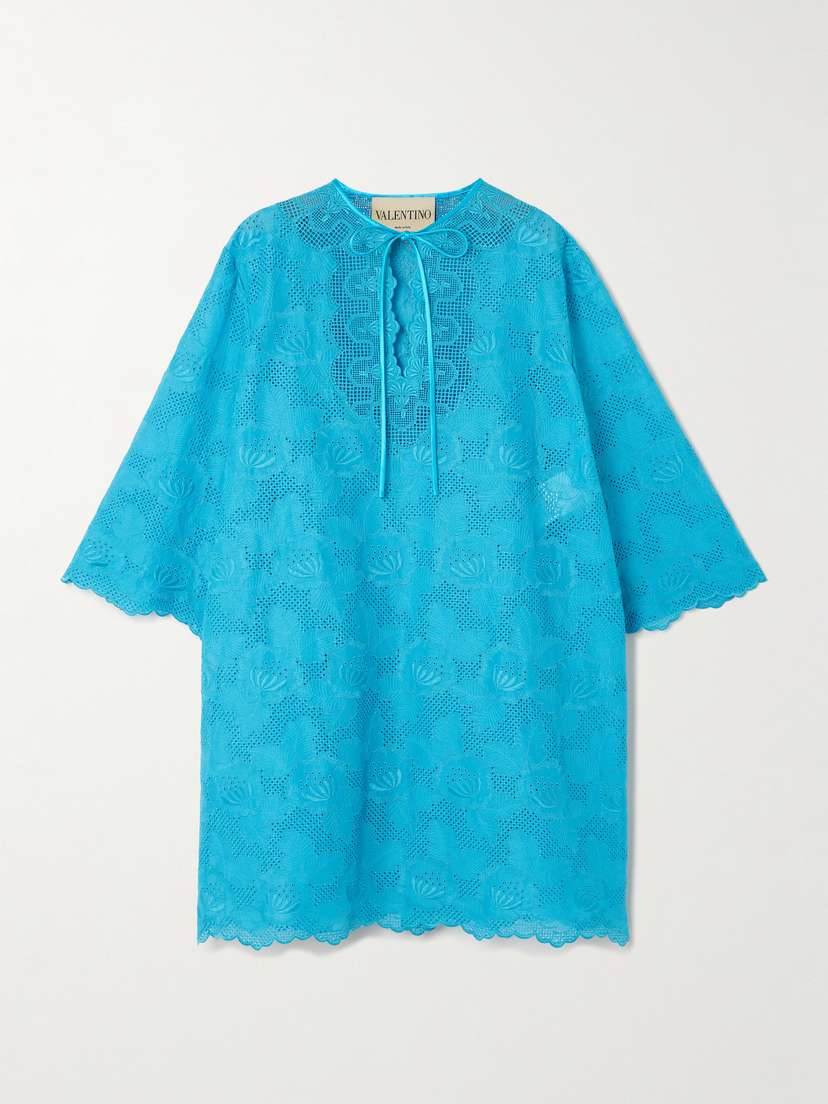 Valentino Garavani Tie-detailed Broderie Anglaise Cotton Mini Dress