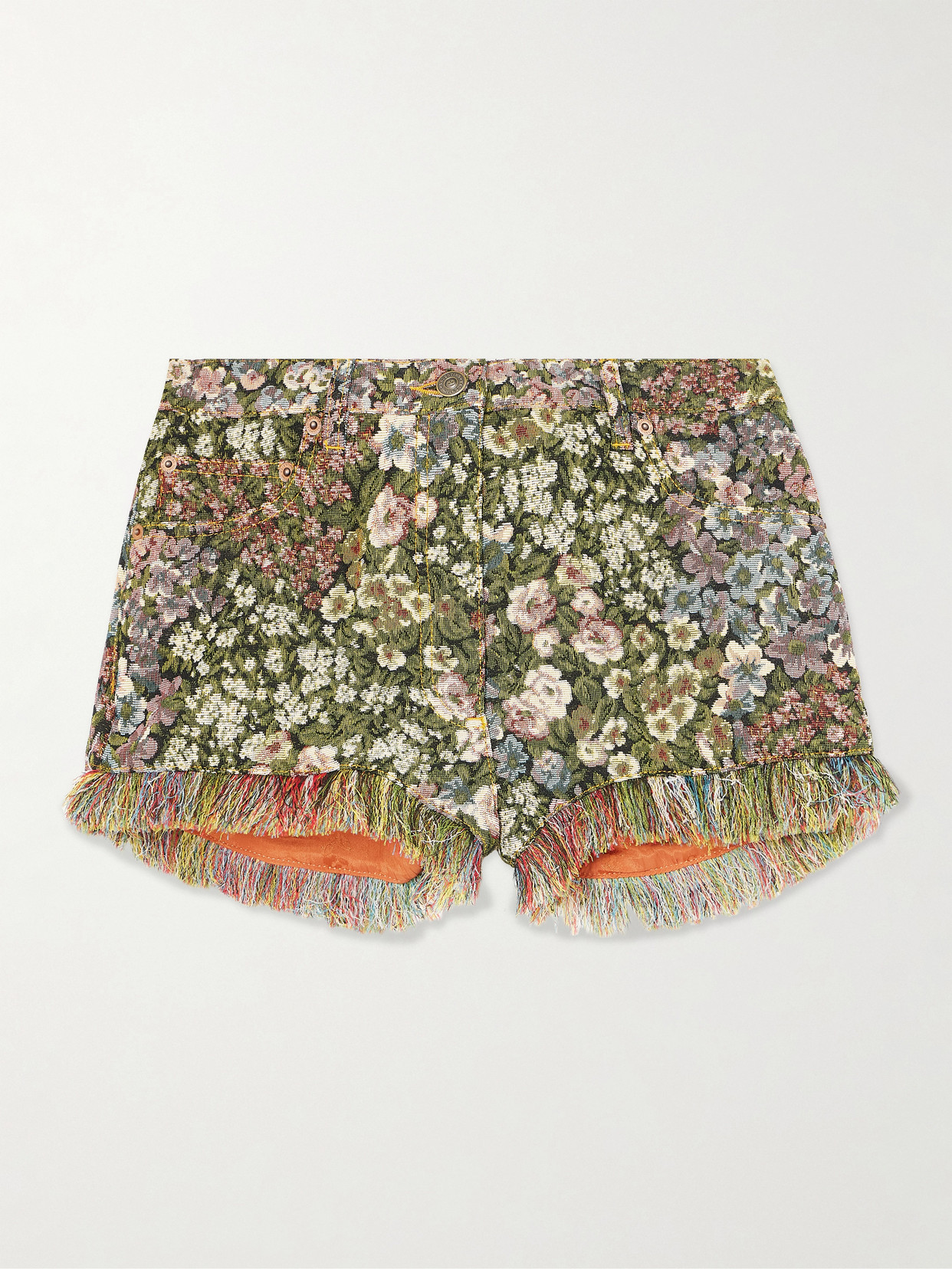 Valentino Fringed Floral Jacquard Shorts In Multi