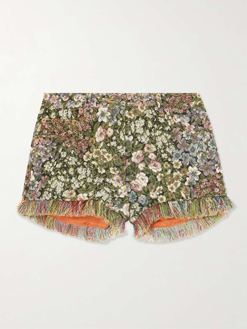 Valentino Garavani Fringed Floral Jacquard Shorts