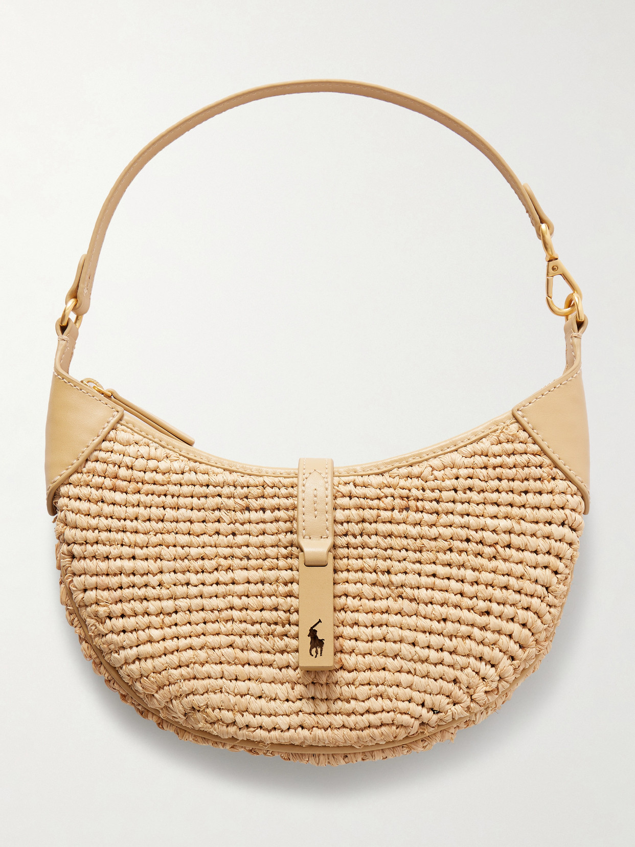 Polo Ralph Lauren Polo Id Small Leather-trimmed Raffia Shoulder Bag In Neutral