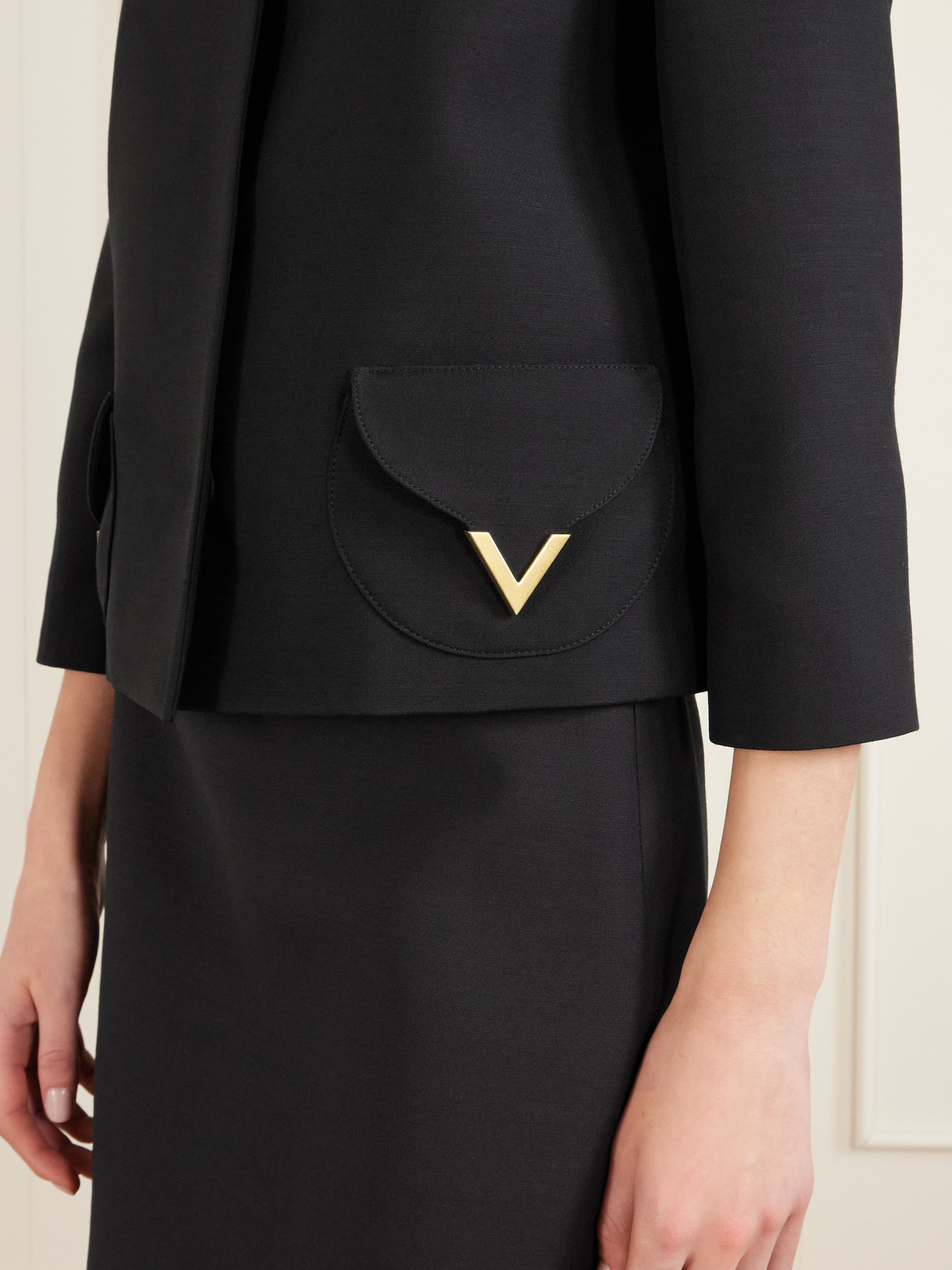 Valentino Button-detailed Embellished Wool And Silk-blend Crepe Jacket In Black