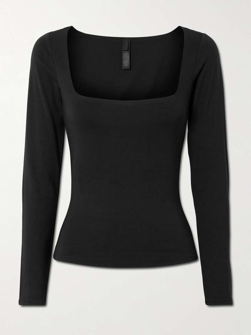 Skims Smooth Layers Square Neck Top - Obsidian