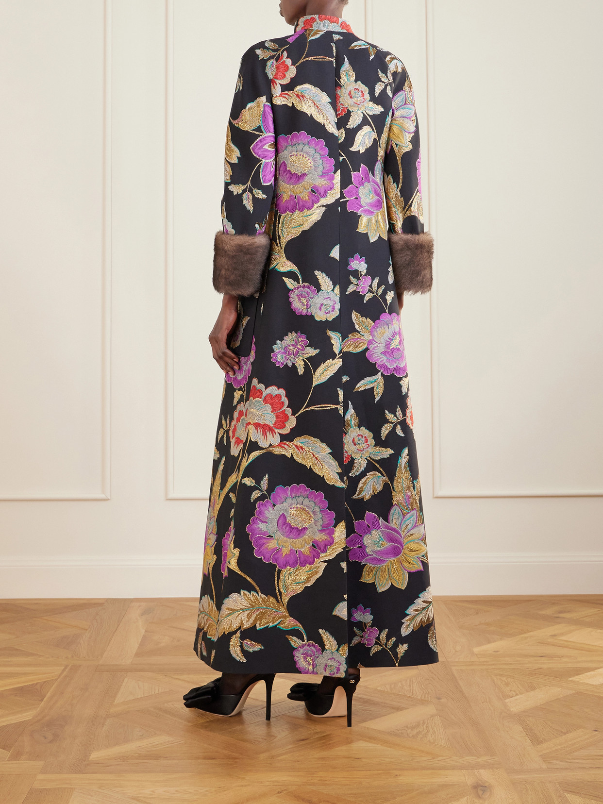 Garavani - Shearling-Trimmed Wool-Blend Floral-Brocade Coat