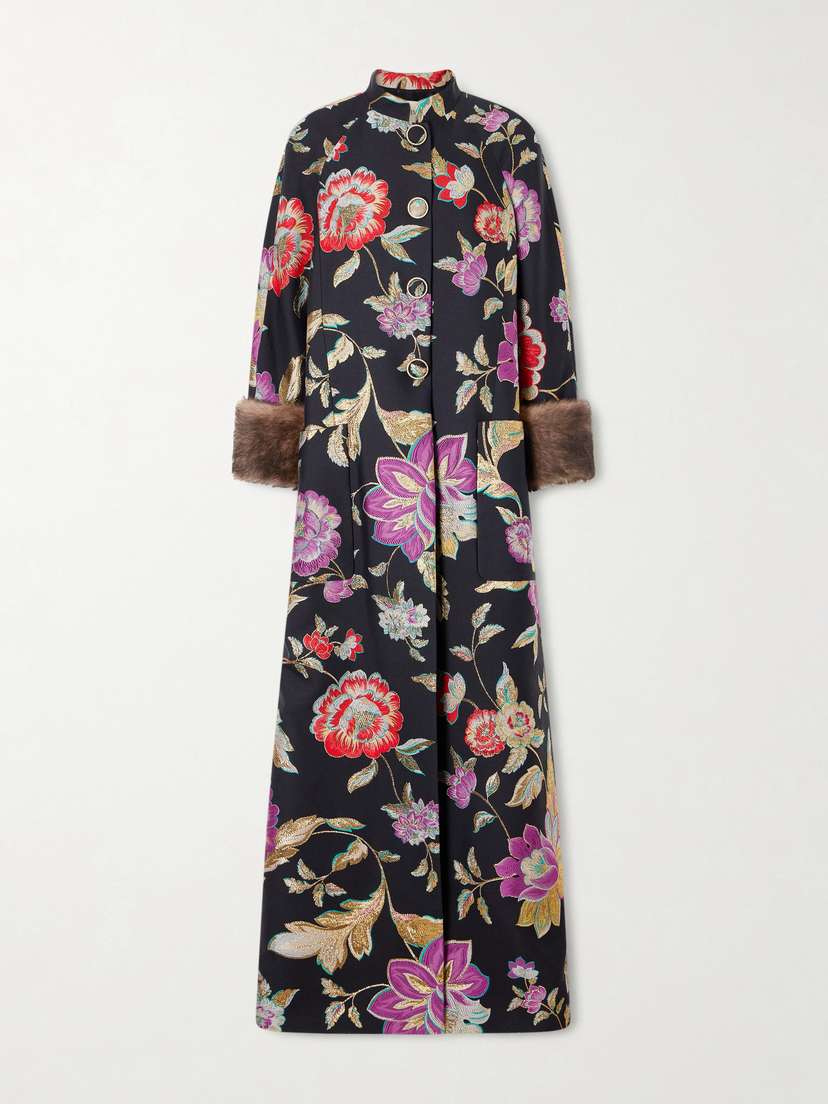 Valentino Garavani Shearling-trimmed Wool-blend Floral-brocade Coat