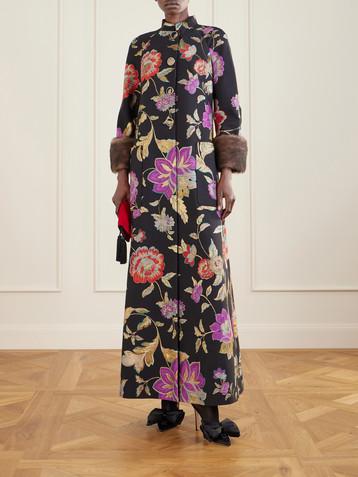 Valentino Garavani Shearling-trimmed wool-blend floral-brocade coat