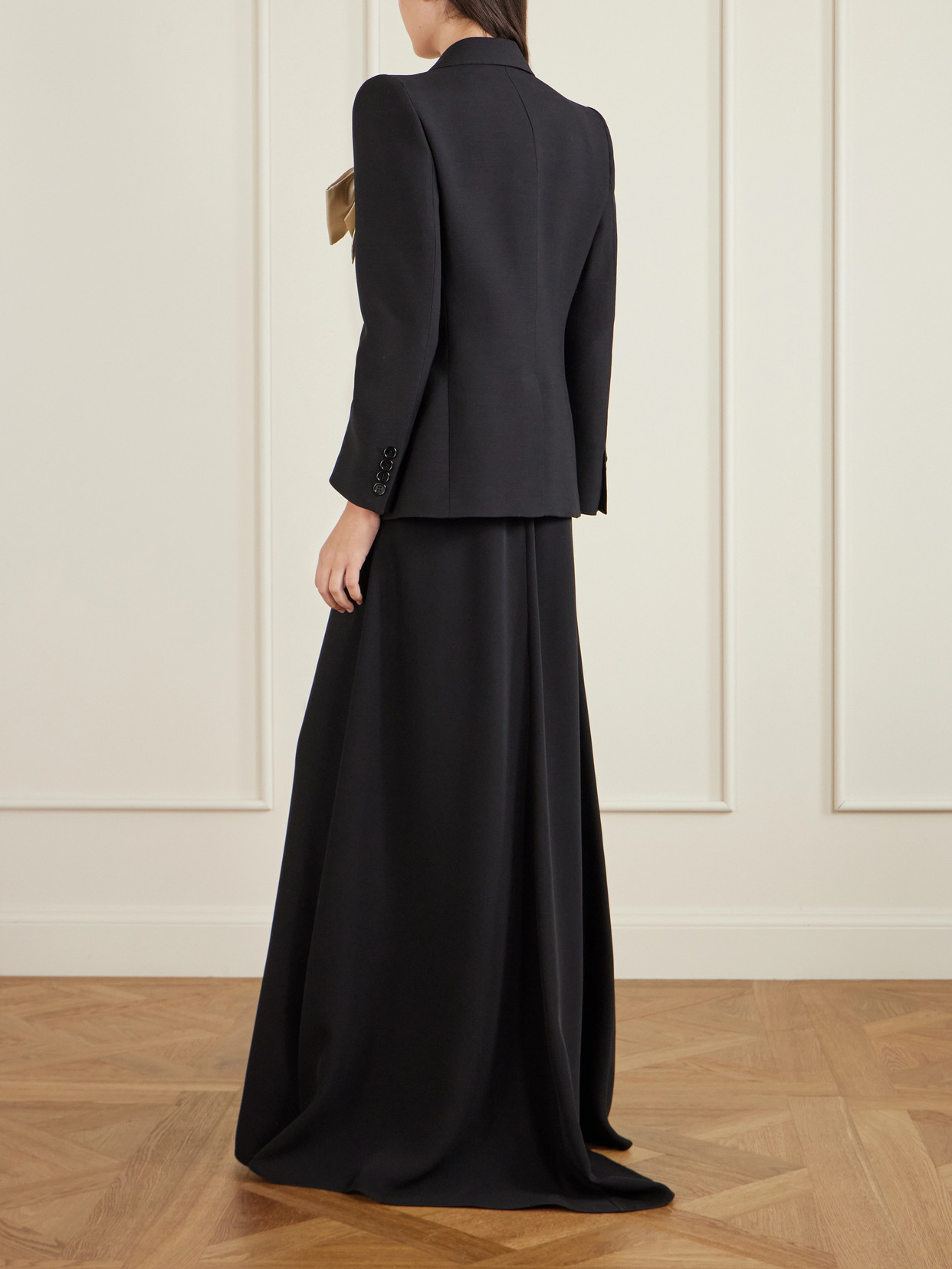 Valentino Bow-embellished Wool And Silk-blend Crepe Blazer In Black