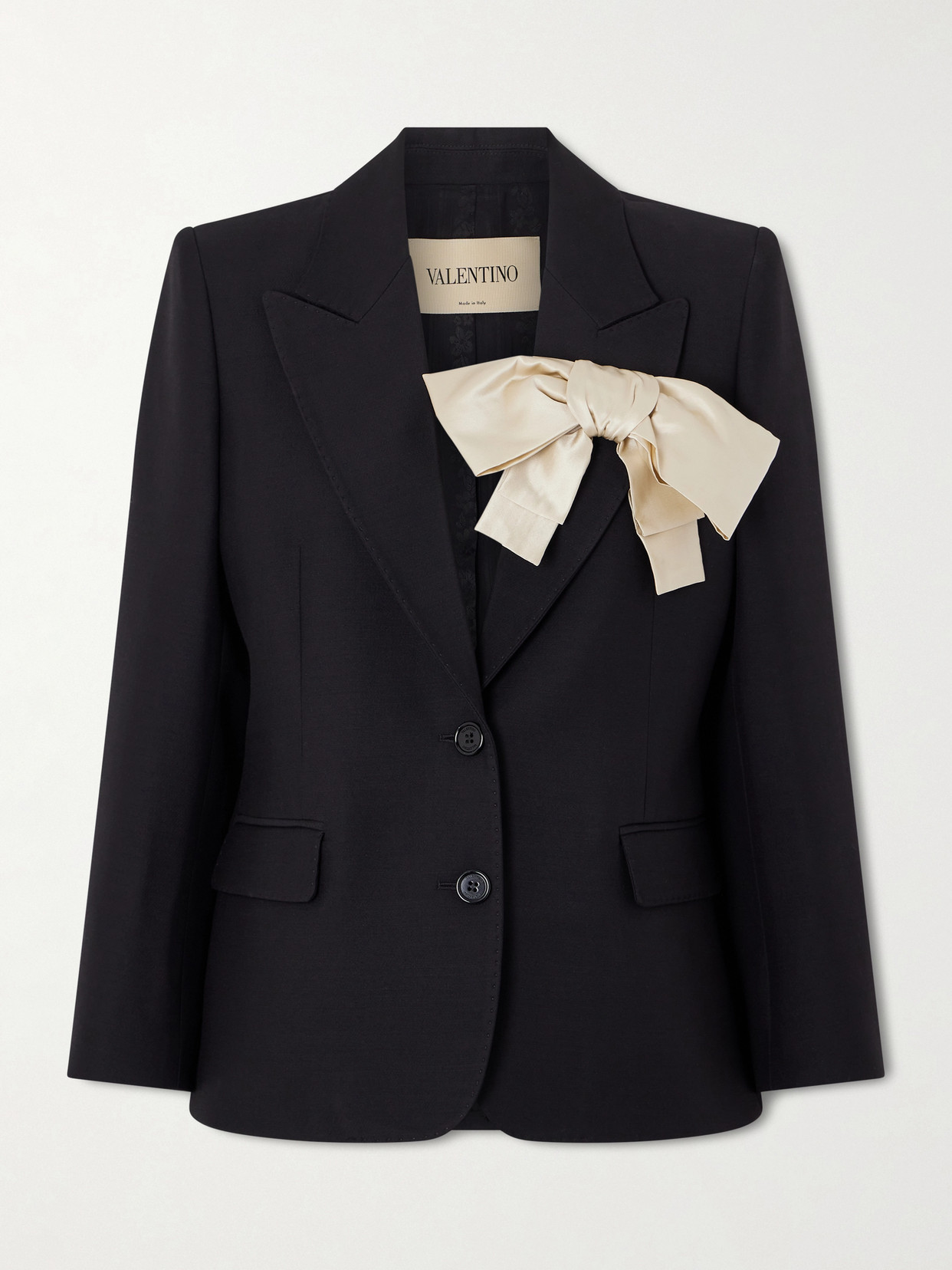 Valentino Bow-embellished Wool And Silk-blend Crepe Blazer In Black