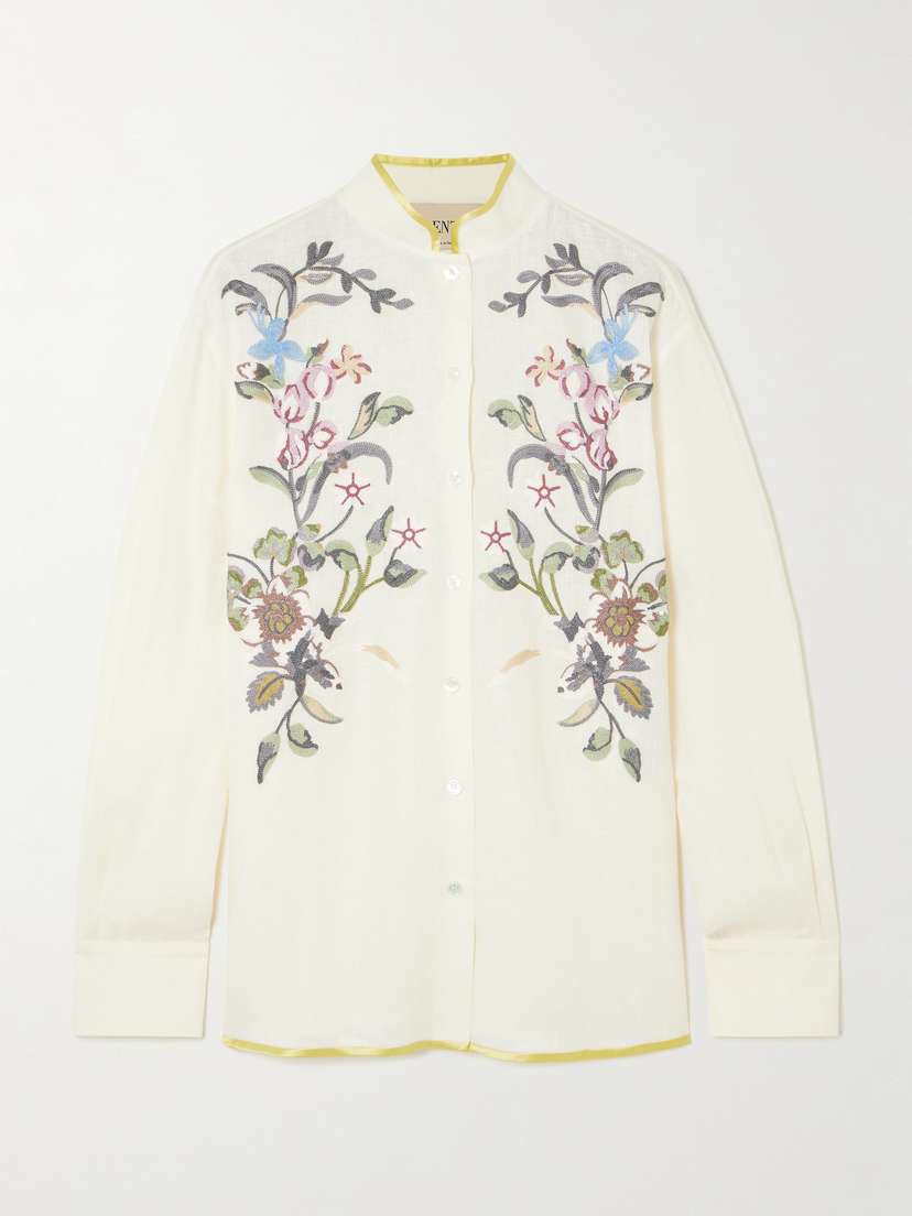 Valentino Garavani Silk-trimmed Embroidered Linen Shirt