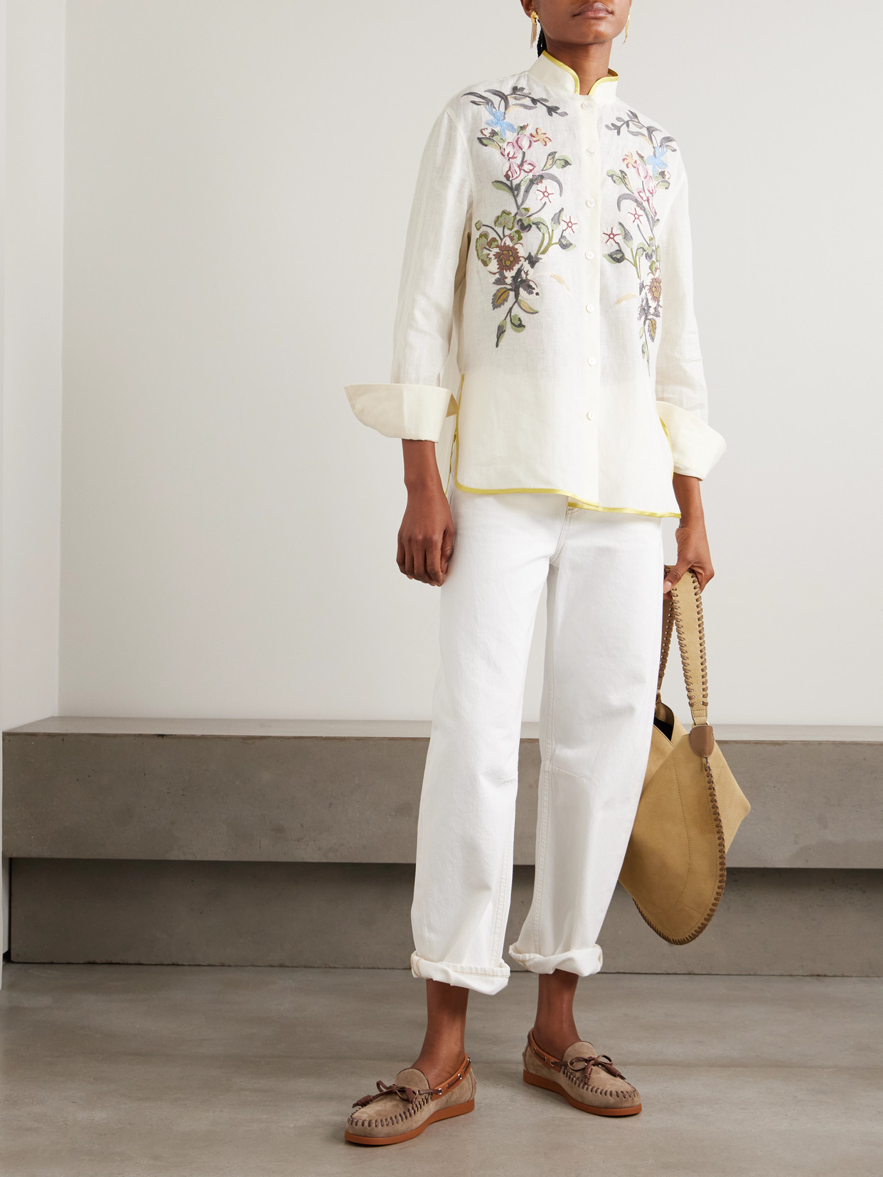 Valentino Garavani Floral Embroidery Shirt Shirt And Blouse Beige In Brown