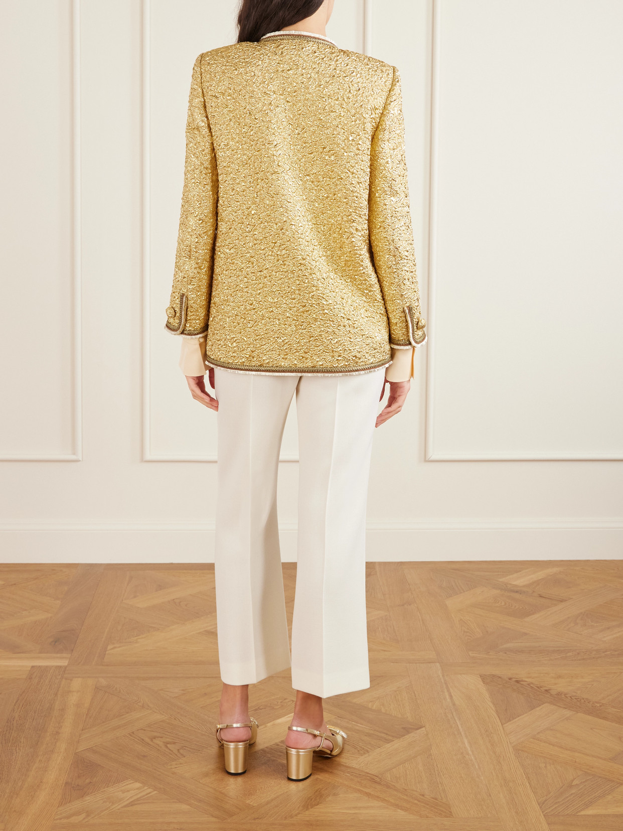 Valentino Metallic Cloqué-jacquard Jacket In Gold