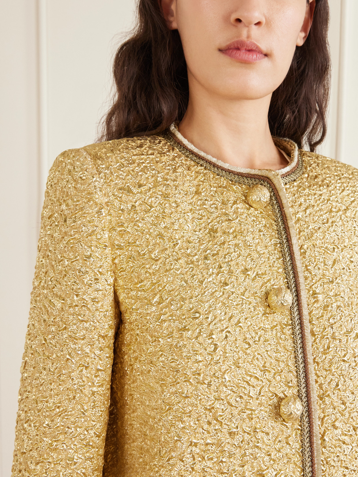 Valentino Metallic Cloqué-jacquard Jacket In Gold