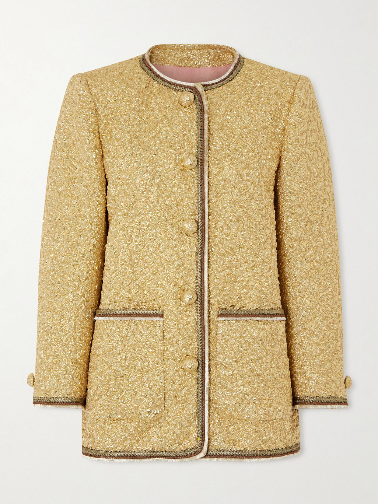 Valentino Metallic Cloqué-jacquard Jacket In Gold