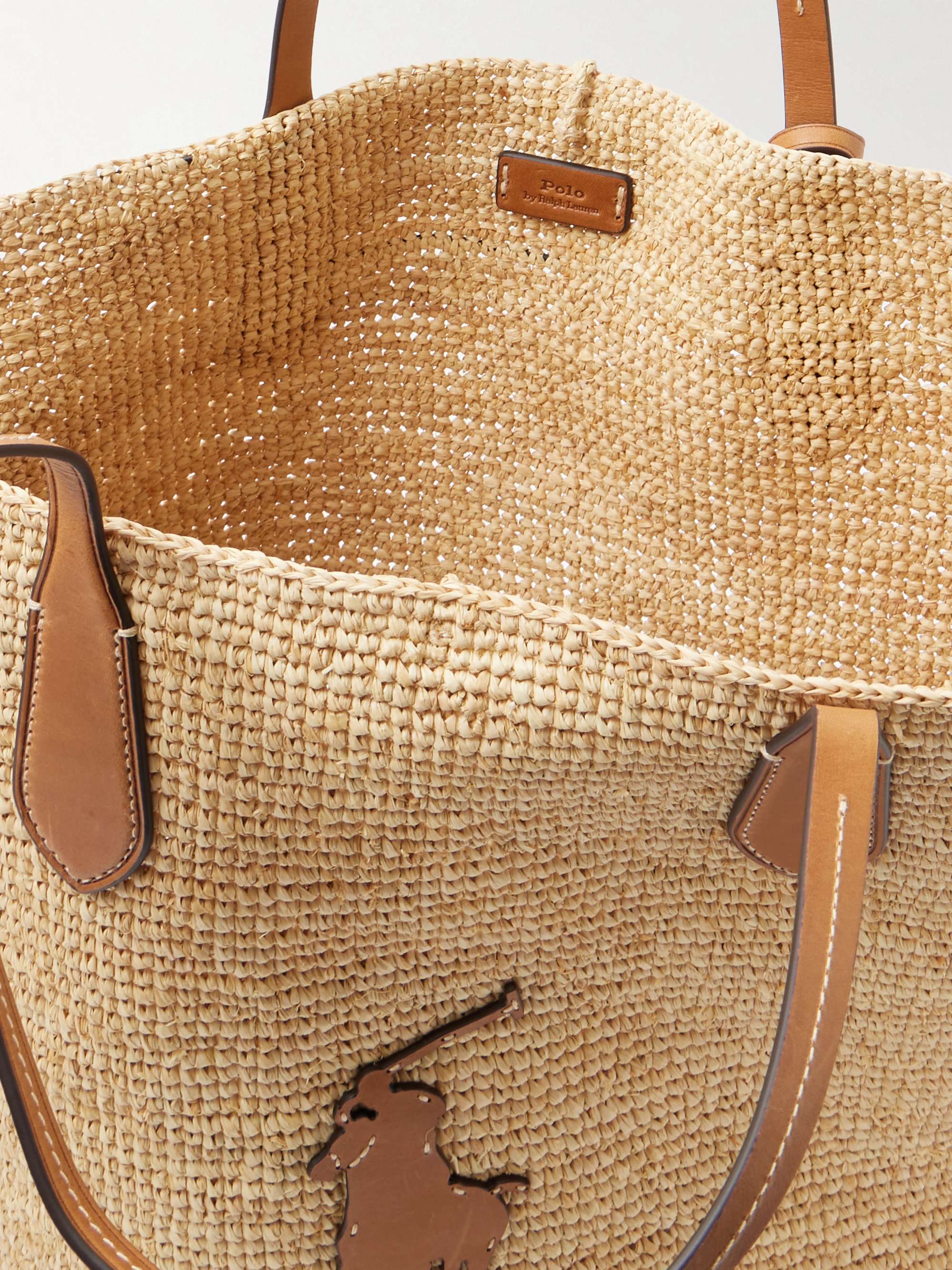 POLO RALPH LAUREN Appliquéd leather-trimmed raffia tote | NET-A-PORTER