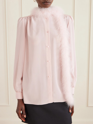 Valentino Garavani Feather-trimmed silk crepe de chine blouse