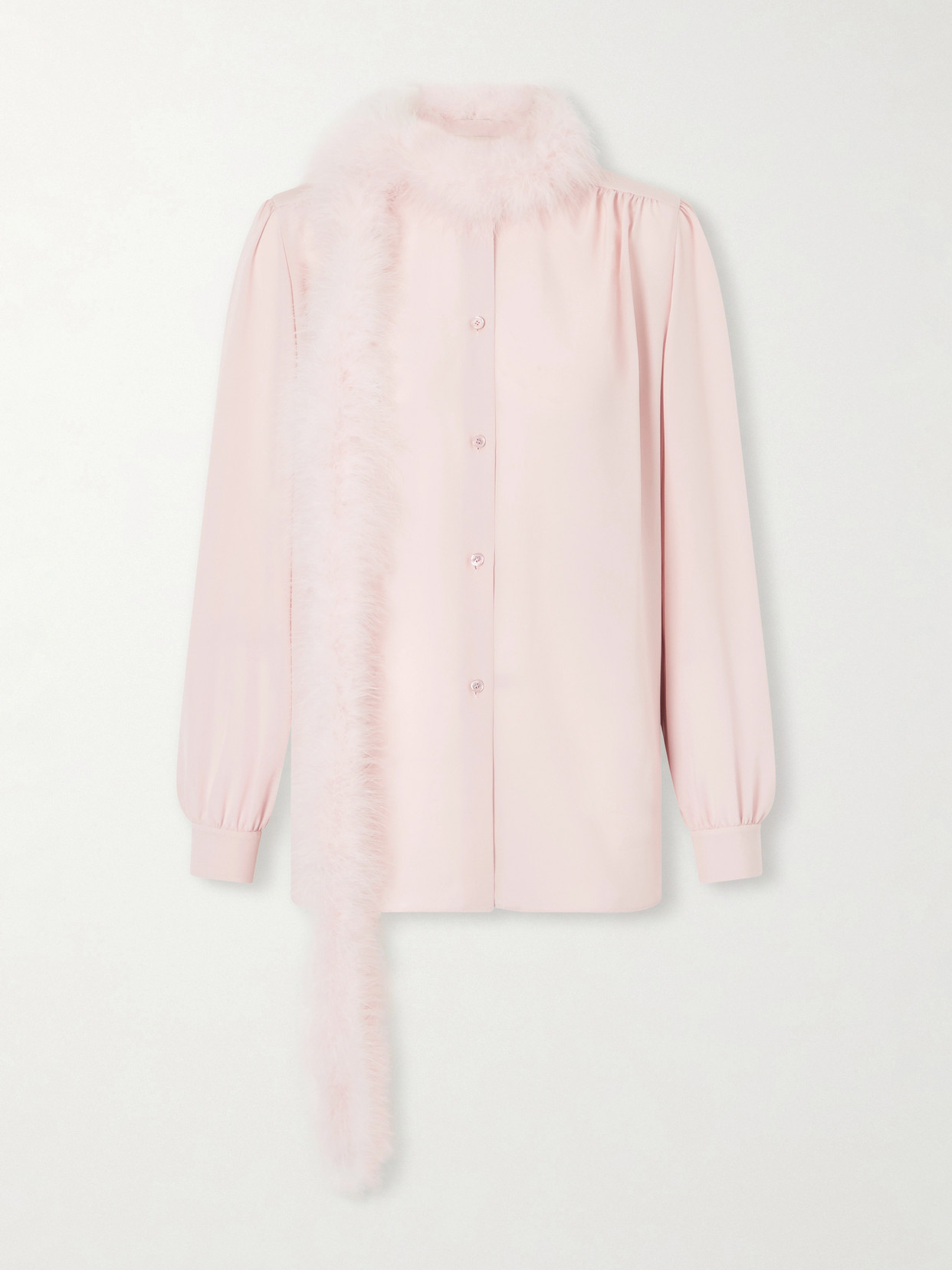 Valentino Feather-trimmed Silk Crepe De Chine Blouse In Pink