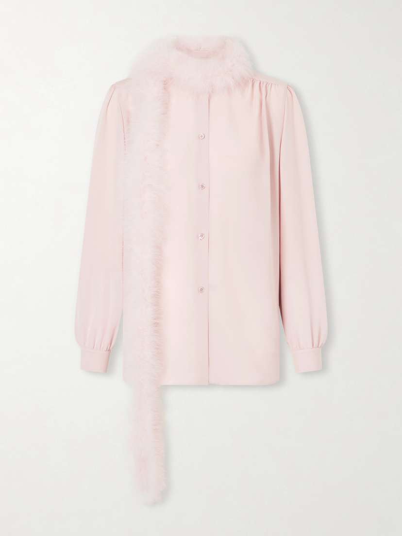 Valentino Garavani Feather-trimmed Silk Crepe De Chine Blouse