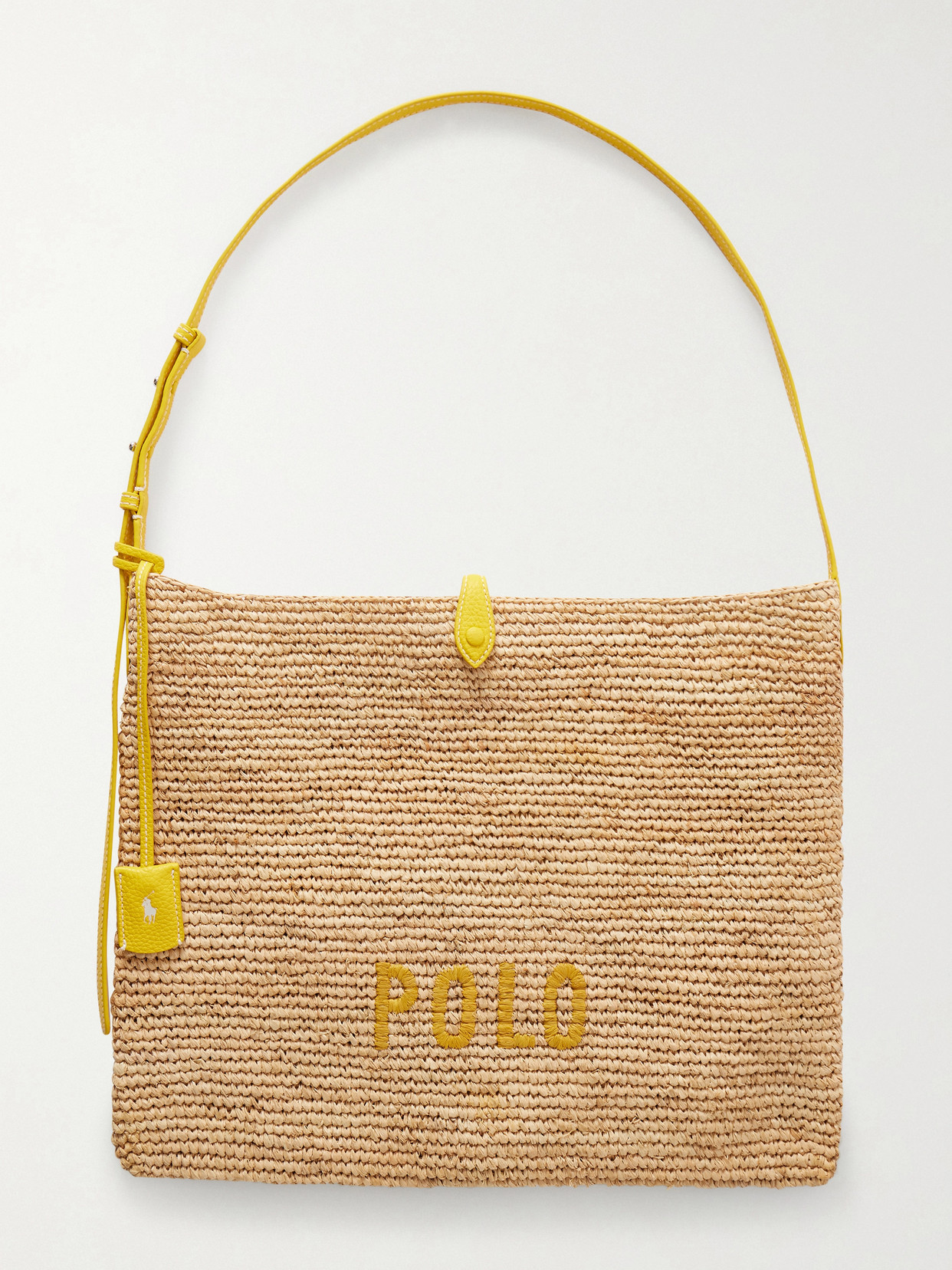 Polo Ralph Lauren Leather-trimmed Embroidered Raffia Shoulder Bag In Neutral