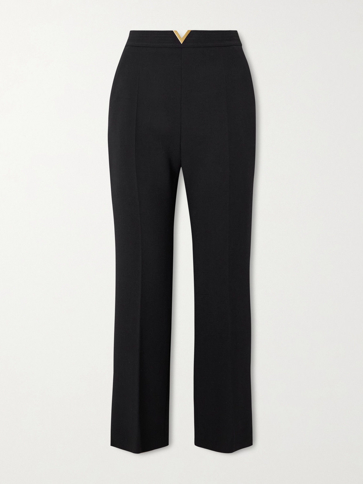 Valentino Embellished Wool Straight-leg Pants In Black