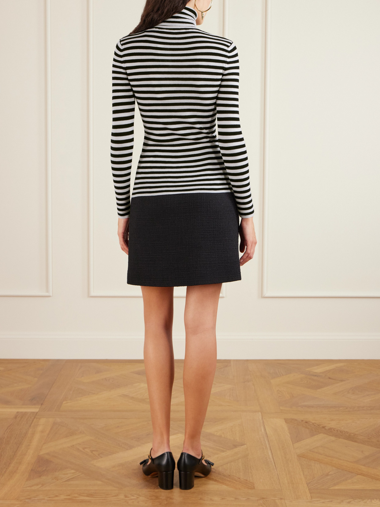 Valentino Striped Wool Turtleneck Sweater In Black