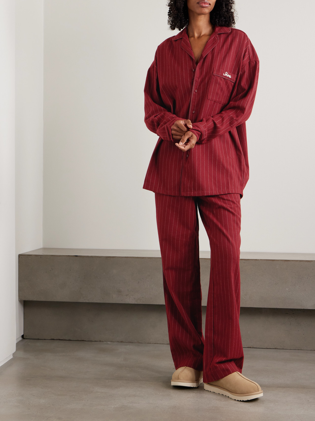 Skims Flannel Sleep Set In Burgundy