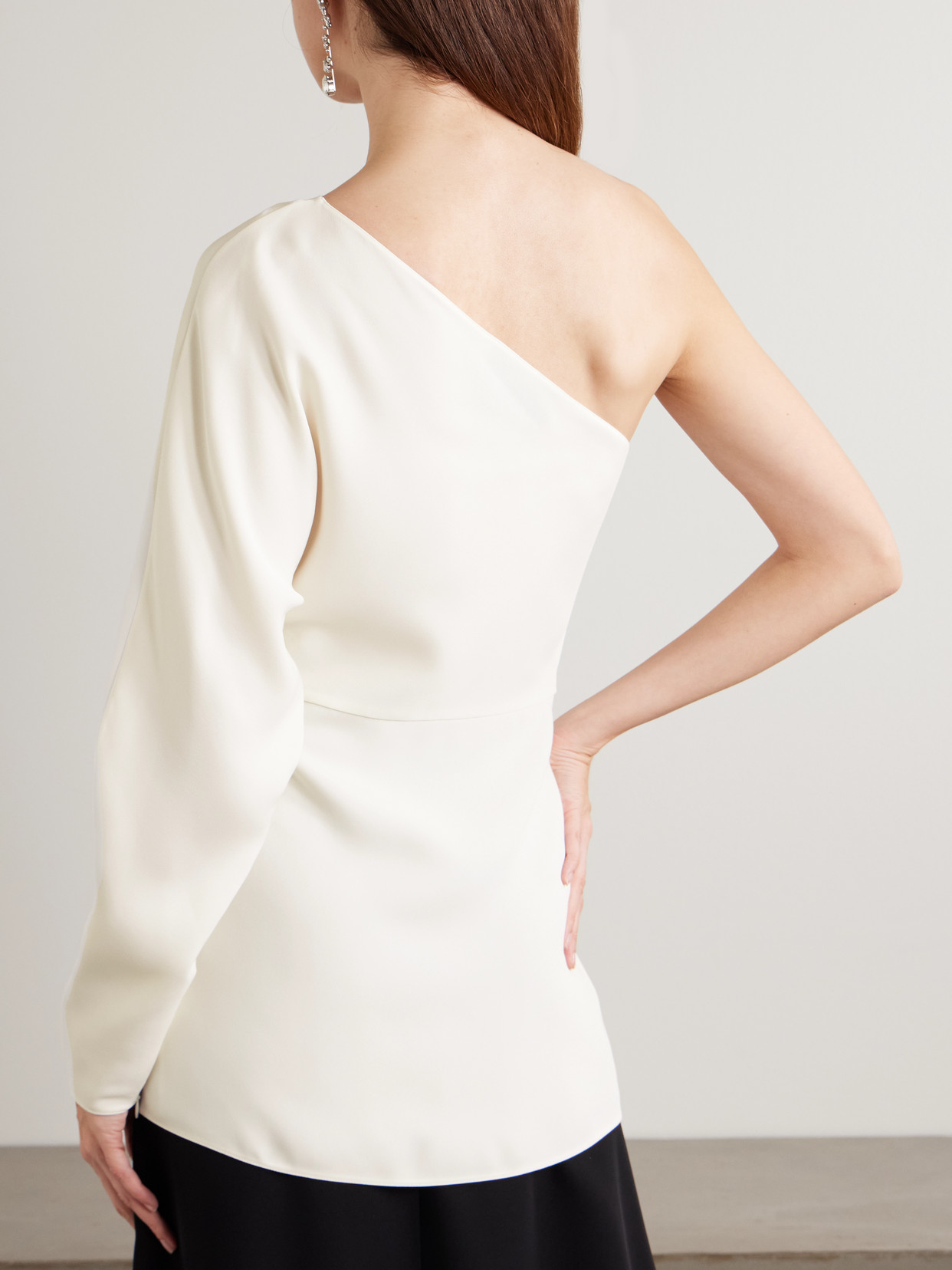 Valentino Asymmetric One-shoulder Silk-cady Mini Top In White