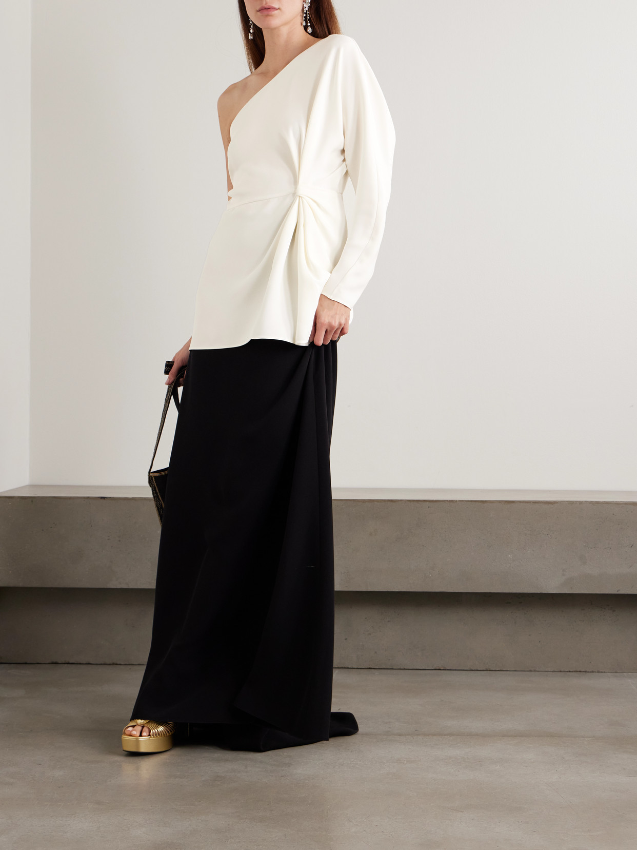 Valentino Asymmetric One-shoulder Silk-cady Mini Top In White