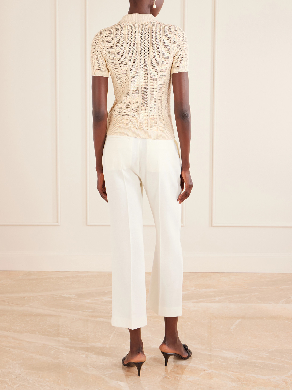 Valentino Embroidered Cotton Knit Polo Woman Ivory Xs In Neutral