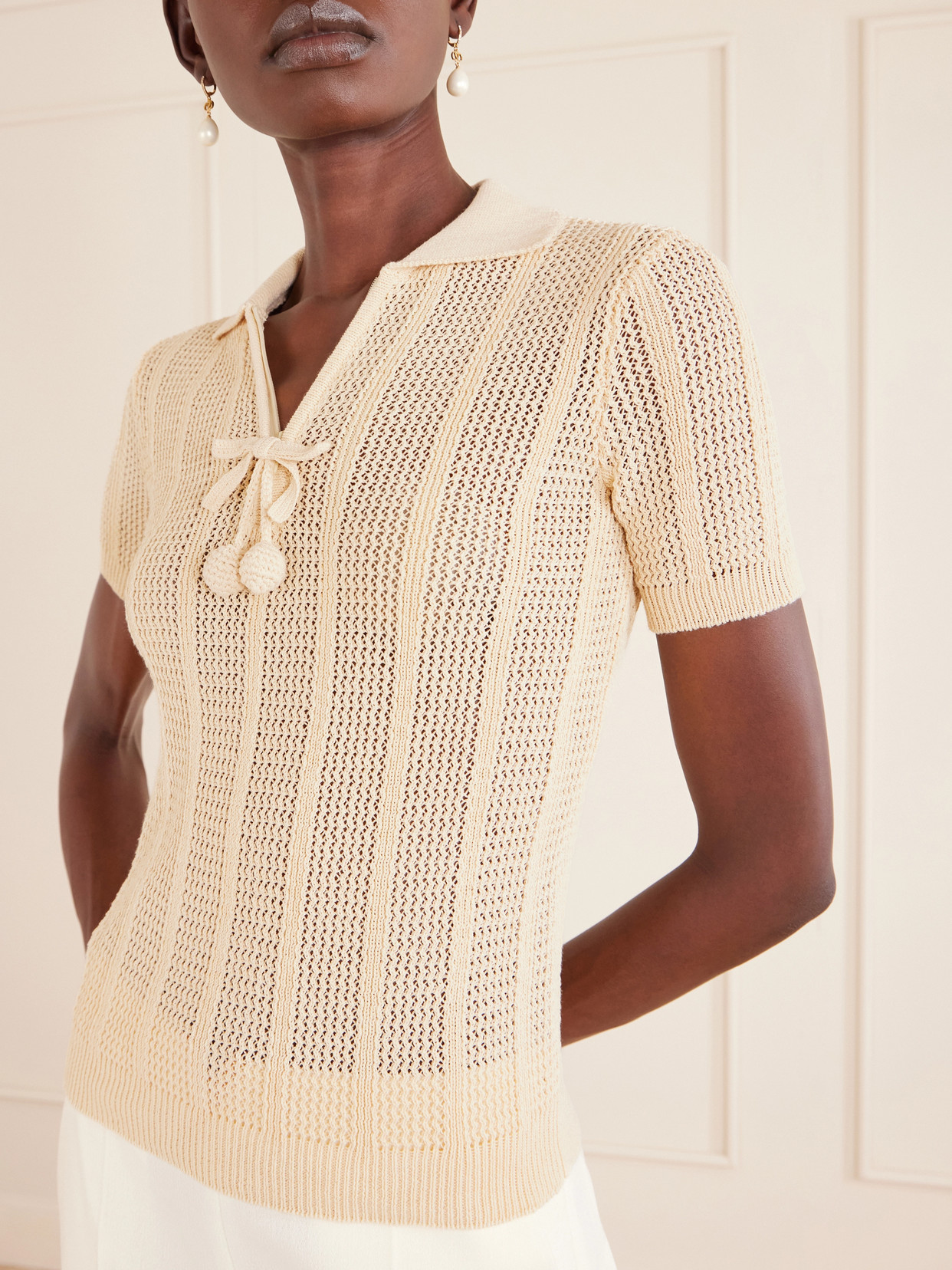 Valentino Embroidered Cotton Knit Polo Woman Ivory Xs In Neutral